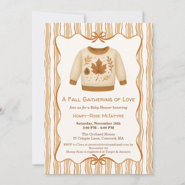 Cozy Fall Baby Shower | Neutral Cream & orange Invitation (Front)