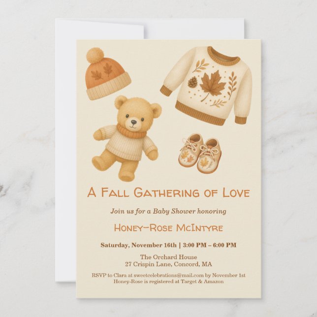 Cozy Fall Baby Shower | Neutral Cream & orange Invitation (Front)