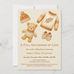 Cozy Fall Baby Shower   Neutral Cream & orange Invitation