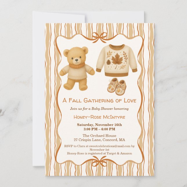 Cozy Fall Baby Shower | Neutral Cream & orange Invitation (Front)
