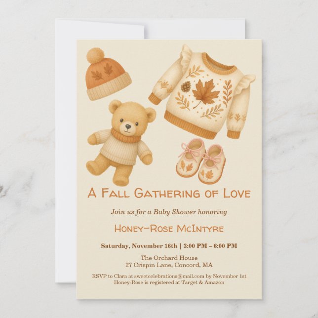 Cozy Fall Baby Shower | Neutral Cream & orange Invitation (Front)