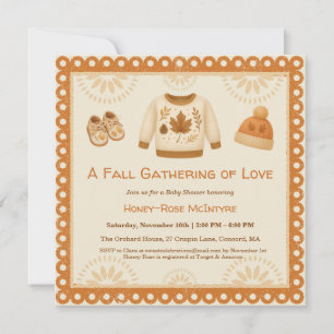 Cozy Fall Baby Shower   Neutral Cream & orange Invitation