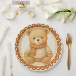 Cozy Fall Baby Shower Neutral Cream & orange Paper Plate