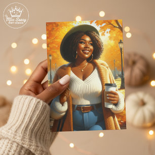 Cozy Fall Black Woman Thanksgiving Wishes Card