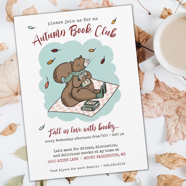 Cozy Fall Book Club Invitation (Autumn Squirrel Book Club Invite)