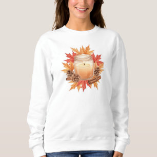 Cozy Fall Candle with Maple Leaves Autumn Design Sweatshirt