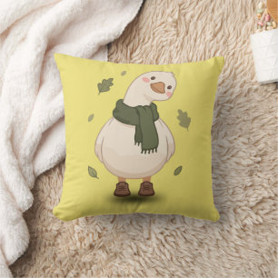 Cozy Fall Cartoon Duck Throw Pillow