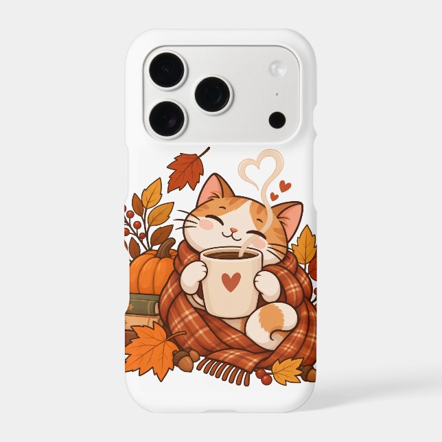 Cozy Fall Cat iPhone 17 Pro Case (Back)