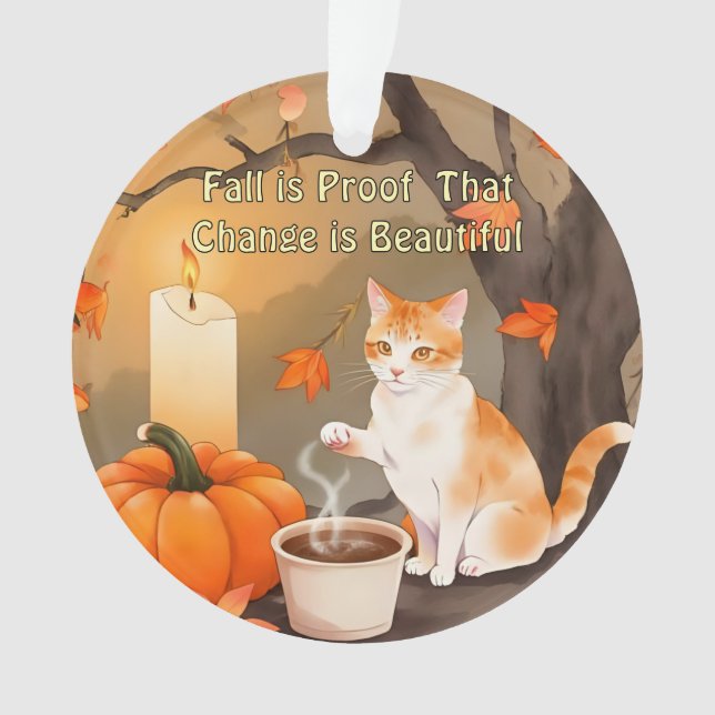 Cozy Fall Cat with Pumpkin Neutral Colour Ornament (Front)