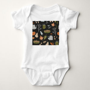 Cozy Fall Elements: Warm Pattern. Baby Bodysuit