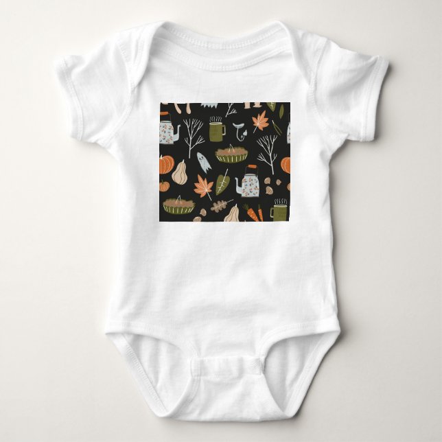Cozy Fall Elements: Warm Pattern. Baby Bodysuit (Front)