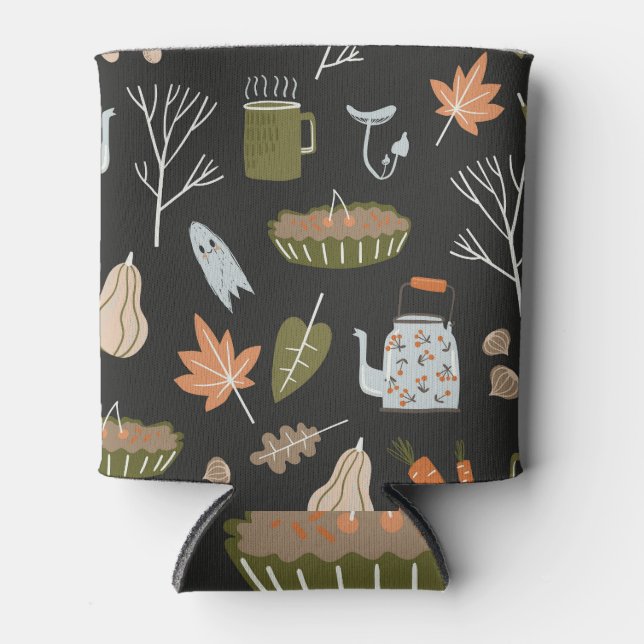 Cozy Fall Elements: Warm Pattern. Can Cooler (Front)
