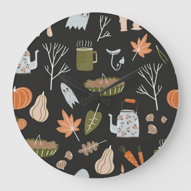 Cozy Fall Elements: Warm Pattern. Large Clock (Front)