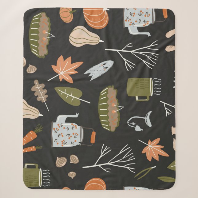 Cozy Fall Elements: Warm Pattern. Sherpa Blanket (Front)
