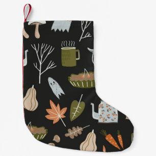 Cozy Fall Elements: Warm Pattern. Small Christmas Stocking