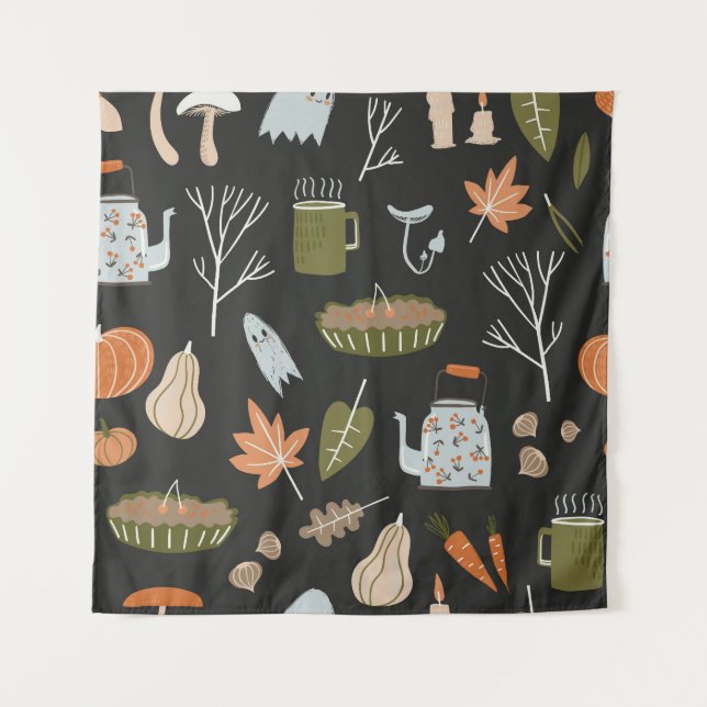 Cozy Fall Elements: Warm Pattern. Tapestry (Front)