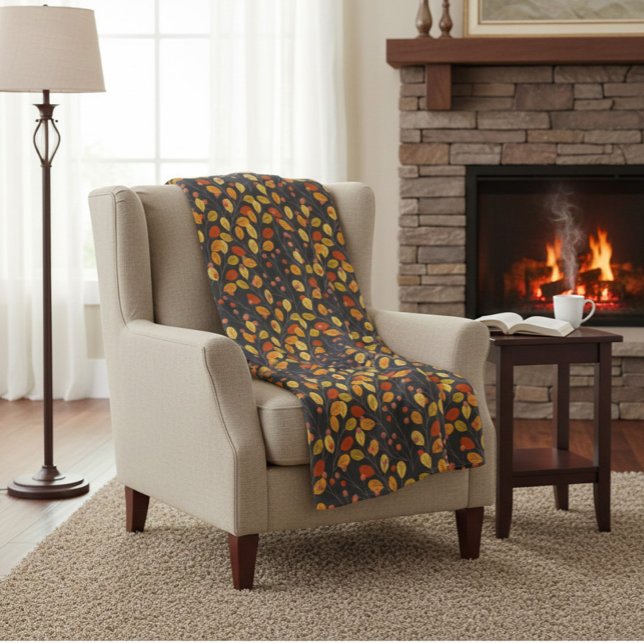 Cozy Fall Fleece Blanket with Autumn Leaves (Creator Uploaded)