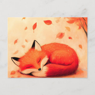 Cozy Fall Forest Sleeping Fox Holiday Postcard