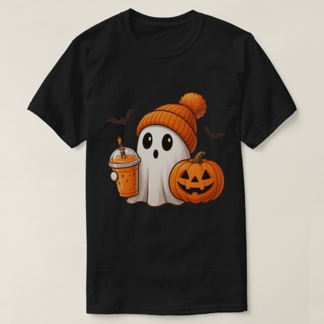 Cozy Fall Halloween – Cute Ghost Pumpkin T-Shirt (Design Front)