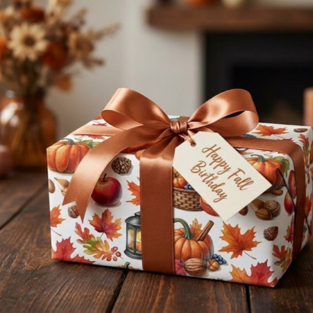 Cozy Fall Harvest Pumpkins Apples Leaves Gift Wrap (Creator Uploaded)