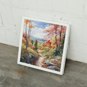 Cozy Fall In Vermont Forest Watercolor Art Poster