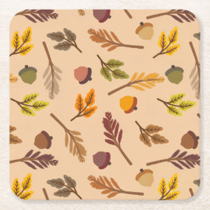 Cozy Fall Leaves & Acorns Square Paper Coaster