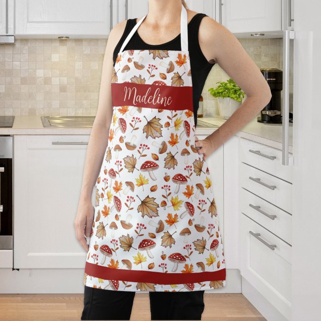 Cozy Fall Leaves and Mushrooms Personalized Apron (Cozy Fall Leaves and Mushrooms Personalized Apron)