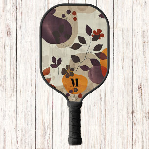 Cozy Fall Leaves Modern Monogram Pickleball Paddle