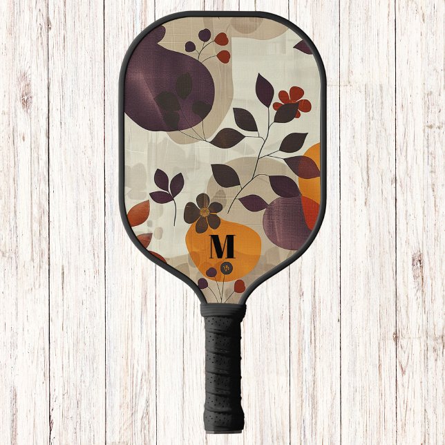 Cozy Fall Leaves Modern Monogram Pickleball Paddle (Creator Uploaded)