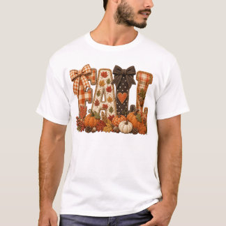 Cozy Fall Patchwork Letters Shirt Rustic Autumn