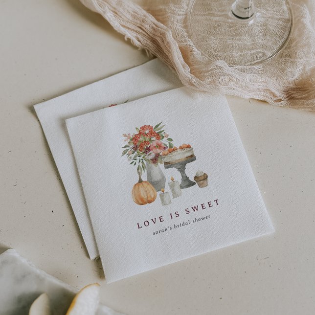 Cozy Fall Pumpkin Bridal Shower "Love is Sweet" Napkin (Creator Uploaded)