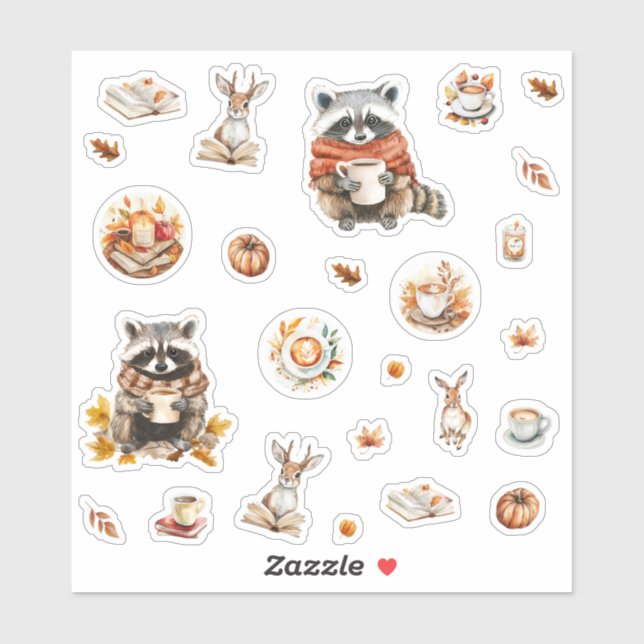 Cozy fall raccoon rabbit and coffee (Sheet)