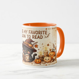 Cozy Fall Reading Witch Cat Design Mug