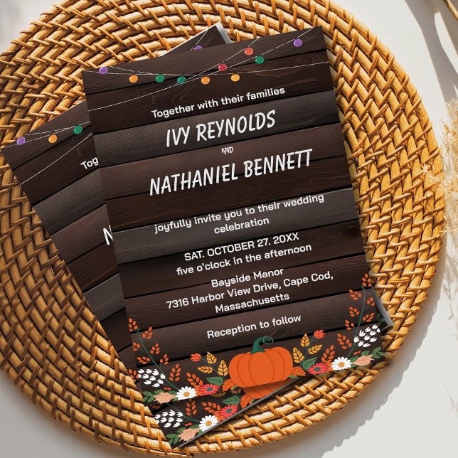 Cozy Fall Rustic Floral Pumpkin Wedding Invitation (Creator Uploaded)