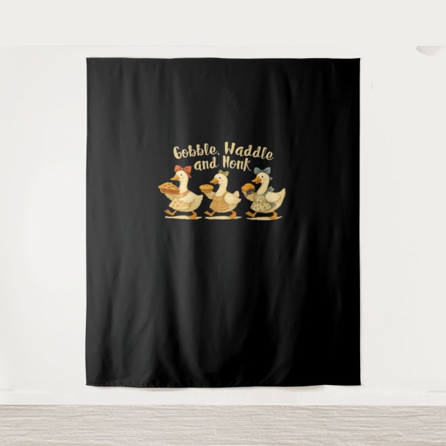 Cozy Fall Season Goose Gobble Waddle Honk Cute Cot Tapestry (Front)