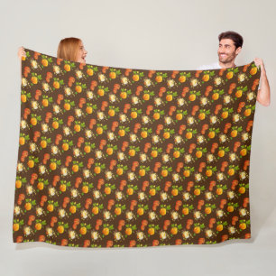 Cozy Fall Season Pumpkin Pattern on Brown  Fleece Blanket