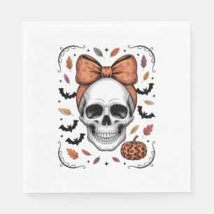 Cozy Fall Skull Coquette Bow, Autumn Napkin