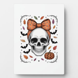 Cozy Fall Skull Coquette Bow, Autumn Plaque