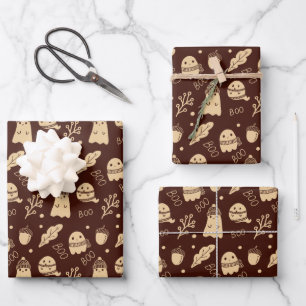 Cozy Fall Spooky Ghosts Wrapping Paper Sheet