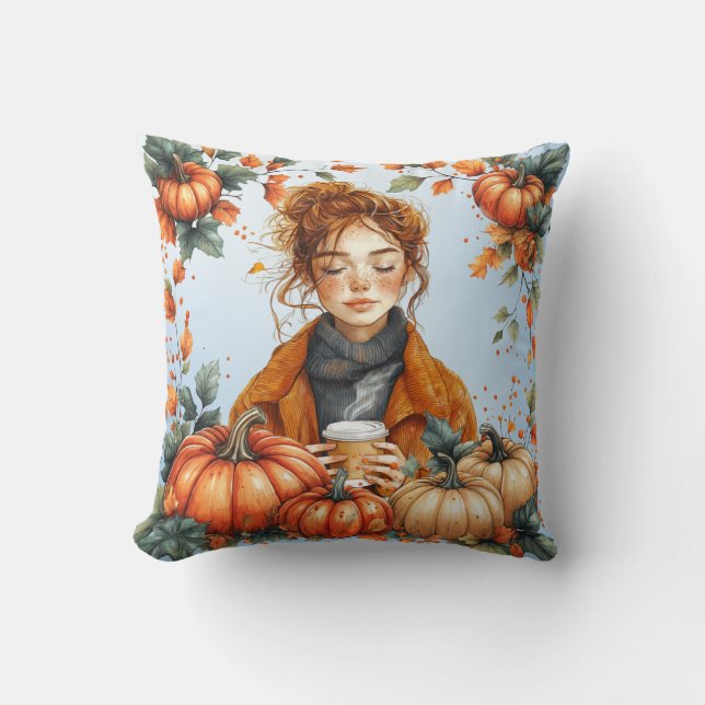 Cozy, Fall Themed Throw Pillow (Front)