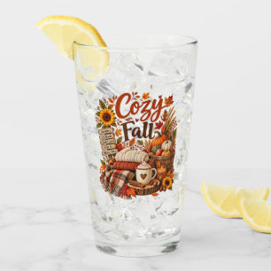 Cozy Fall Vibes Autumn Pumpkins Hot Drinks Glass