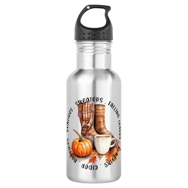 Cozy Fall Vibes – Boots, Pumpkin Spice, Bonfires 532 Ml Water Bottle (Front)