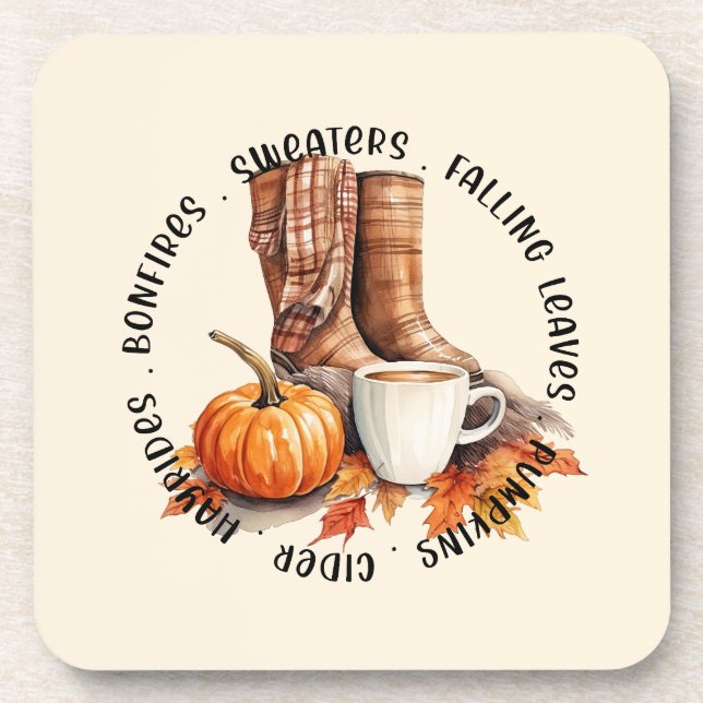 Cozy Fall Vibes – Boots, Pumpkin Spice, Bonfires Coaster (Front)