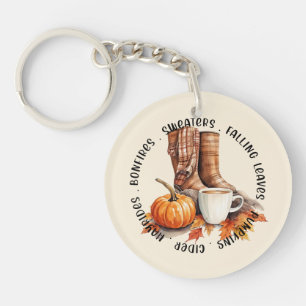 Cozy Fall Vibes – Boots, Pumpkin Spice, Bonfires Keychain