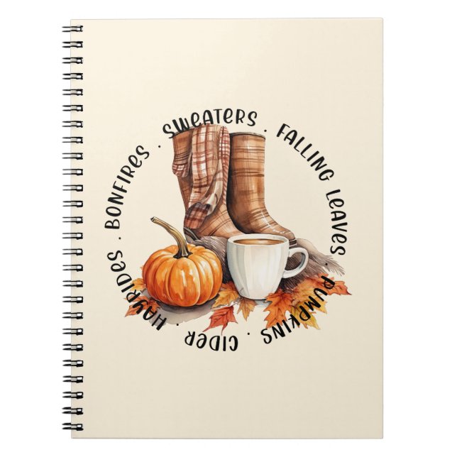Cozy Fall Vibes – Boots, Pumpkin Spice, Bonfires Notebook (Front)