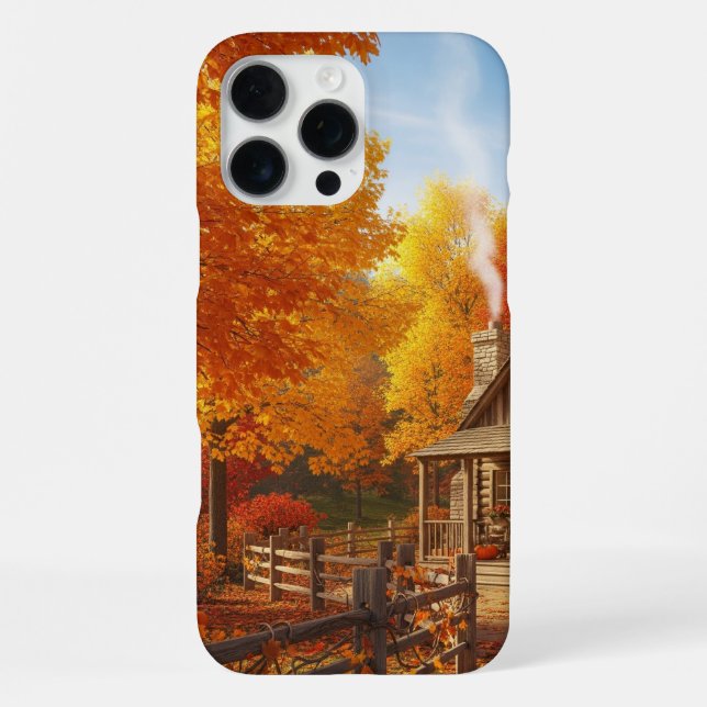 Cozy Fall with Rustic Cabin and Warm Autumn Colour iPhone Case (Back)