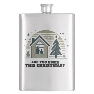 Cozy Family Christmas Home Scene Decor Art Hip Flask