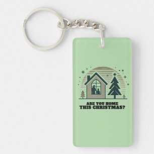 Cozy Family Christmas Home Scene Decor Art Keychain
