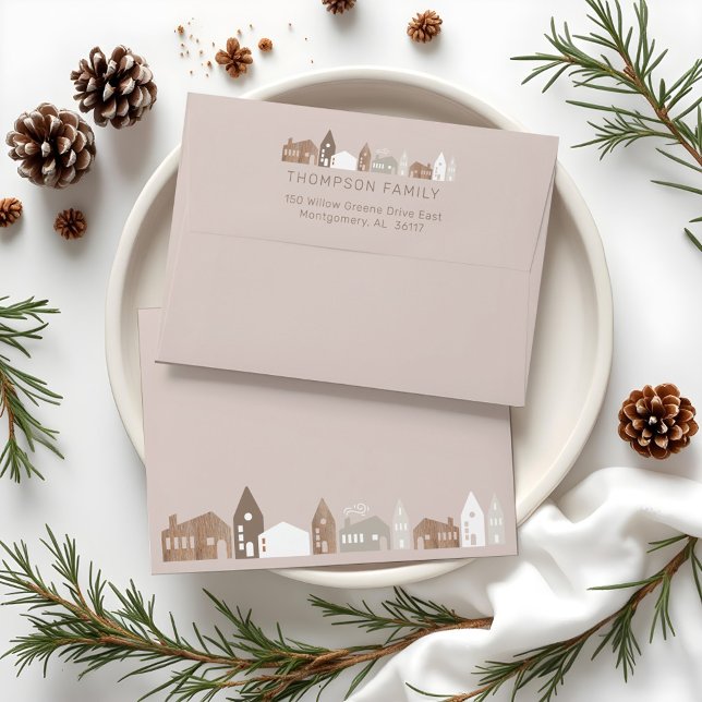 Cozy Family Modern Minimal Christmas Village Envelope (Cozy Family Modern Minimal Christmas Village Envelope)