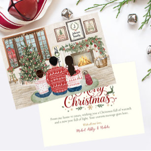 Cozy Family of 3 Boy, Fireside Family Christmas Holiday Card